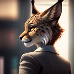 anthro clothed clothing ear_tuft female inner_ear_fluff office office_clothing photo photorealism photorealistic side_view smile solo tuft young_adult dimot felid feline lynx mammal portrait