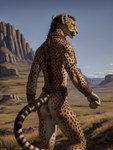 anthro anus athletic back balls belt butt cloud fur genitals landscape male solo solo_focus spots spotted_body spotted_fur drakonnan_(director) cheetah felid feline mammal hi_res