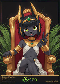 5_fingers anthro armlet black_background black_hair blep chair claws clothed clothing crossed_legs cute_fangs fingers furniture gesture green_eyes hair inner_ear_fluff jewelry looking_at_viewer male necklace on_chair picture_frame pupils short_hair simple_background sitting sitting_on_chair slit_pupils solo text tongue tongue_out tuft v_sign yellow_claws the_yiff_republic asyres_(the_yiff_republic) anubian_jackal canid canine canis jackal mammal invalid_tag absurd_res english_text hi_res portrait