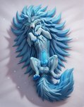 anatomically_correct animal_genitalia animal_penis ball_tuft balls bird's-eye_view blue_body blue_claws blue_eyes blue_fur blue_mane blue_markings blue_pawpads blue_penis canine_genitalia canine_penis chest_tuft claws countershading detailed_eyes detailed_fur feral fluffy fluffy_tail fur genitals glowing glowing_eyes glowing_genitalia glowing_penis high-angle_view knot looking_at_viewer lying male mane markings multicolored_body multicolored_fur on_back on_ground pawpads penis snow snowflake solo spread_legs spreading tuft two_tone_body two_tone_fur polar_(director) canid canine canis mammal wolf detailed