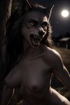 after_transformation anthro breasts canid canine female hi_res mammal night nipples outdoors solo species_transformation transformation were werecanid werecanine werewolf