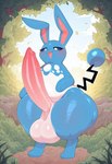 animal_genitalia anthro balls blue_body blush genitals male open_mouth penis solo twinkaton nintendo pokemon azumarill generation_1_pokemon generation_2_pokemon lagomorph mammal pokemon_(species) hi_res