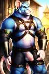 anthro balls belt claws clothing ear_piercing genitals harness hi_res humanoid leather leather_clothing male mammal murid murine pecs penis piercing pup_tobey rat rodent solo