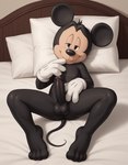 anthro bed bedroom black_body cartoon_character disney erection furniture genitals humanoid_genitalia humanoid_penis male nude penis solo cartoonlover mickey_mouse mammal mouse murid murine rodent