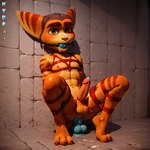 anal anal_penetration anthro ball_gag bdsm bodily_fluids bondage bound brown_nose cum cum_on_face dildo dildo_in_ass dildo_insertion erection fur gag gagged genital_fluids green_eyes leather_hat male male/male nervous orange_body orange_fur penetration restraints rope rope_bondage sex_toy sex_toy_in_ass sex_toy_insertion solo striped_body stripes yellow_body yellow_fur hydrai ratchet_and_clank ratchet lombax mammal