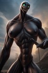 abs black_body breasts claws director_legoshi_brabo_ia fangs garras genitals green_eyes gynomorph humanoid intersex legoshi_brabo_ai long_neck monster muscular nightmare_fuel nipples nude seductive smile solo teeth