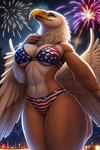 4th_of_july american_flag_bikini anthro bra breasts clothing female fireworks looking_forward night night_sky panties solo stars_and_stripes underwear united_states_of_america wings angry_puppy accipitrid accipitriform avian bald_eagle bird eagle sea_eagle colored colorful