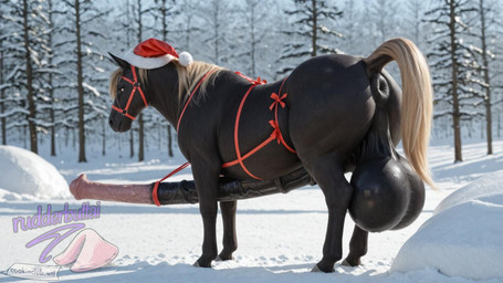 animal_genitalia animal_penis anus balls big_balls big_penis black_body blonde_mane bow_ribbon christmas_clothing christmas_headwear clothing equine_penis feral genitals harness hat headgear headwear huge_balls huge_penis hyper hyper_balls hyper_genitalia hyper_penis looking_at_viewer male mane penis photorealism puffy_anus santa_hat snow solo rudderbuttai(director) equid equine horse mammal