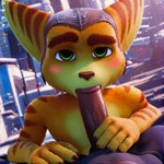 anthro blush brown_nose duo fellatio fur genitals green_eyes leather_hat looking_at_viewer male male/male oral orange_body orange_fur penile penis penis_in_mouth sex striped_body stripes yellow_body yellow_fur hydrai ratchet_and_clank ratchet lombax mammal