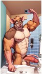 abs absurd_res anthro balls bathroom big_balls big_penis blush bodily_fluids erection foreskin genital_fluids genitals hi_res humanoid_genitalia humanoid_penis inside leaking_precum looking_at_viewer male mammal murid murine muscular muscular_male nipples nude open_mouth penis pose precum presenting presenting_penis rat retracted_foreskin rodent selfie solo vein veiny_muscles veiny_penis yourliondad