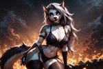 anthro breasts clothing female fire fur hair lingerie looking_at_viewer seductive solo white_body white_fur director_elkkue loona_(helluva_boss) canid canid_demon canine canis demon hellhound mammal wolf hi_res