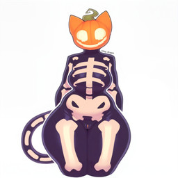 anthro big_breasts black_body bone breasts clothing curvy_figure featureless_breasts female food for_a_head fruit genitals glowing halloween holidays looking_at_viewer nude orange_body plant pumpkin pumpkin_head pussy simple_background skeleton smile solo standing tail thick_thighs white_background wide_hips slop_dragon spice_(fortnite) domestic_cat elemental_creature felid feline felis flora_fauna food_creature mammal object_head digital_media_(artwork) hi_res