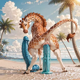 anus beach beach_background bodily_fluids dildo dildo_insertion ejaculation female feral genital_fluids palm_tree plant pussy_ejaculation pussy_juice sand sea seaside sex_toy sex_toy_insertion solo tree water director_zerumi giraffe giraffid mammal animated short_playtime webm