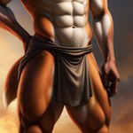 abs anthro bottomwear bottomwear_only brown_body brown_fur close-up clothing cloud fluffy fluffy_tail fur furry_body hand_on_butt hand_on_leg hand_on_thigh loincloth loincloth_only male muscular muscular_arms muscular_thighs navel orange_body orange_fur palms sky_background solo suggestive vulpine white_body white_fur xal-zul_(director) canid canine fox mammal tail