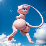 ambiguous_gender big_butt blue_eyes blue_sky butt cloud crossed_arms day feral floating huge_butt looking_back midair nude rear_view shaking_butt sky jfurryart605 nintendo pokemon legendary_pokemon mew pokemon_(species) animated webm