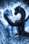 black_body black_scales blue_eyes blue_mane dragoness duo embrace feathered_wings feathers female feral fog male male/female mane membrane_(anatomy) membranous_wings night romantic romantic_couple scales smoke spines white_body wings loganth dragon scalie western_dragon 2:3 colored hi_res