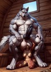 abs animal_genitalia animal_penis anthro ball_fondling balls balls_on_face biceps big_balls big_breasts big_muscles big_penis black_penis breasts cabin detailed_background digitigrade duo female fondling fur genitals huge_balls huge_penis humanoid_genitalia humanoid_penis hybrid_genitalia hybrid_penis inside kneeling knot knotted_humanoid_penis larger_male looking_at_viewer male male/female muscular muscular_female muscular_male nipples pecs penis pussy red_body red_fur sitting size_difference smaller_female white_body white_fur agreenfish canid canine canis mammal wolf hi_res