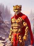 abs absurd_res anthro areola bottomwear bracelet bulge bumblebee95 cape cheetah clothing detailed detailed_background detailed_fur felid feline hi_res jewelry loincloth looking_at_viewer male mammal muscular necklace nipples pecs realistic scarf solo