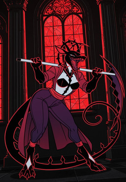 anthro clothed clothing female gothic holding_object holding_weapon looking_at_viewer melee_weapon open_mouth polearm scythe solo weapon vasalion friday_night_funkin' nightflaid_(retrospecter) hi_res