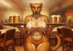 alcohol anthro beer beverage big_breasts blush bottomwear bra breasts chair cleavage cleavage_overflow clothed clothing female furniture hooters inside looking_at_viewer muscular muscular_female open_mouth shorts solo underwear wide_hips anonymous_director nala_(the_lion_king) felid lion mammal pantherine