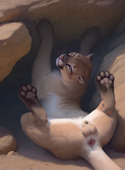 4_toes 5_toes animal_genitalia anus balls boulder brown_eyes butt countershading day feet feline_balls feline_sheath feral fully_sheathed genitals looking_back lying male on_back one_eye_closed outside pawpads paws presenting presenting_anus presenting_balls presenting_hindquarters presenting_sheath rear_view rock sheath solo spread_legs spreading toes twisted_torso whiskers wink drla cougar felid feline mammal hi_res