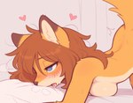 <3 <3_eyes anthro bed blush bodily_fluids drooling female from_behind_position furniture implied_sex looking_pleasured nude offscreen_male on_bed open_mouth pillow pillow_hug raised_tail saliva sex solo canid canine fox mammal red_fox hi_res