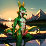 anthro bodily_fluids cum cum_drip dripping flared_penis genital_fluids genitals lake living_tail male mountains penis pond snake_hood snake_penis snake_snout snake_tail solo sunset unusual_anatomy unusual_genitalia unusual_penis unusual_tail matt3985_(director) phazon generation_5_pokemon pokemon_(species) reptile scalie serperior snake hi_res