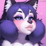 anthro blue_eyes canid canine female genny hair lips lipstick makeup mammal puffy_lips purple_hair solo thick_lips