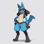 anthro areola breasts claws female genitals looking_at_viewer navel nipples nude pussy red_eyes simple_background solo spikes spikes_(anatomy) toe_claws anonymous_director nintendo pokemon generation_4_pokemon lucario pokemon_(species) absurd_res hi_res