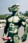 absurd_res animal_genitalia animal_penis anthro argonian balls bumblebee95 canine_genitalia canine_penis detailed_background erection genitals hi_res knot looking_away male muscular nipples non-mammal_balls non-mammal_nipples penis realistic scalie solo standing vein veiny_knot veiny_penis