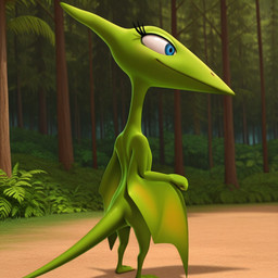 anthro dinosaur_train female flying_reptile forest forest_background green_body green_skin nature nature_background plant prehistoric_species solo tree winged_arms wings foxfire22 mrs._pteranodon pteranodon pteranodontid pterosaur reptile scalie