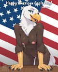 anthro blue_eyes breasts casual_nudity clitoral_hood clitoris feathers female flag furniture genitals happy holidays leaning leaning_forward leaning_on_table looking_at_viewer nipples pussy smile solo stars_and_stripes table tail_feathers text united_states_of_america wood_furniture tailupsd accipitrid accipitriform avian bald_eagle bird eagle sea_eagle english_text hi_res watermark