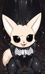 anthro black_body breasts clothing female latex laughing slime solo suit transformation dcx32 aggretsuko marvel fenneko_(aggretsuko) she-venom symbiote hi_res meme tagme