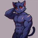 anthro black_sclera blue_body blue_fur fur male muscular muscular_male scar solo candougie case:_animatronics cat_(case) domestic_cat felid feline felis mammal