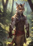 anthro clothed clothing felid feline forest hi_res leopard leopard_cat looking_at_viewer male mammal nekojishi orion_12 outdoors pantherine plant prionailurus solo tree yan_shu_chi