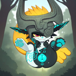 animal_genitalia animal_pussy big_pussy black_pussy blue_pawpads bodily_fluids canine_genitalia canine_pussy cute_fangs digitigrade feral floating genital_fluids genitals glistening glistening_genitalia glistening_pussy glowing glowing_genitalia glowing_markings glowing_pussy hair happy headgear inviting levitation looking_at_viewer markings narrowed_eyes one_eye_obstructed orange_hair outside pawpads pussy pussy_focus pussy_juice seductive sharp_teeth short_stack smug snout solo teeth nastai nintendo the_legend_of_zelda midna wolf_midna canid hybrid mammal absurd_res hi_res