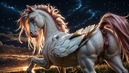 female feral grass outside pegasus_wings plant solo sunset teats wings ruski218 equid equine horse mammal pegasus absurd_res hi_res