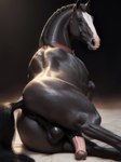 absurd_res anatomically_correct anatomically_correct_genitalia animal_genitalia animal_penis anus backsack balls big_balls big_penis black_anus black_balls black_body black_mane black_perineum black_tail bodily_fluids collar collar_only equid equine equine_anus equine_genitalia equine_penis feral flared_penis fur genital_fluids genitals glistening glistening_genitalia glistening_penis gradient_background grey_eyes hair hi_res horse leaking_precum looking_at_viewer looking_back looking_back_at_viewer lying male mammal mane medial_ring muscular nude on_side penis perineum pink_nose pink_penis precum presenting presenting_anus presenting_penis puffy_anus raised_tail shuffur simple_background smile solo