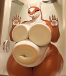 against_surface anthro bedroom_eyes belly belly_on_glass big_belly big_breasts blep breasts breasts_on_glass deep_navel female fluffyrock-e75-terminal-snr-e48 generation_3_pokemon glass_press hands_on_glass huge_breasts huge_hips huge_thighs latias legendary_pokemon missing_finger multicolored_body narrowed_eyes navel on_glass overweight pokemon_(species) portrait pseudochmod red_body seductive shower slightly_chubby smile solo standing thick_thighs three-quarter_portrait three-quarter_view tongue tongue_out two_tone_body white_body yellow_eyes