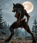 animal_genitalia animal_pussy anthro canine_genitalia canine_pussy dark_nipples female full_moon genitals moon outside pussy rear_view solo spreading canid canine mammal were werecanid werecanine werewolf