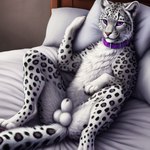 animal_genitalia animal_penis balls bed collar feral fluffy furniture genitals hand_on_chest leopard_spots lipsticking looking_at_viewer lying male on_back penis penis_tip pillow pose presenting purple_eyes purple_spots realistic sheath solo spots spread_legs spreading ocillet felid mammal pantherine snow_leopard hi_res