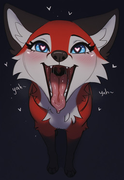 4_toes <3 <3_eyes black_ears black_eyelashes black_nose blush bodily_fluids fangs feet female feral fur inner_ear_fluff looking_at_viewer mouth_shot open_mouth red_body red_fur saliva solo teeth text toes tongue tongue_out tuft uvula white_body white_fur strawberry_fennec vixy_(hyilpi) canid canine fox mammal hi_res