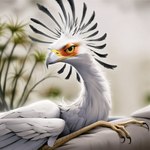 anthro beak bed claws feathers fur furniture grass hair light long_neck looking_at_viewer on_bed plant pupils realistic smile solo sunlight white_body wings forsaken accipitriform avian bird secretary_bird detailed