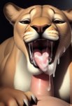 absurd_res after_oral after_sex bestiality blurred_background bodily_fluids brown_body brown_eyes brown_fur claws cum cum_drip cum_in_mouth cum_inside cum_on_face cum_on_penis detailed detailed_fur dripping duo felid female feral first_person_view fur genital_fluids genitals half-closed_eyes happy hi_res human human_on_feral interspecies lion looking_at_viewer male male/female mammal narrowed_eyes open_mouth open_smile oral pantherine paws penis pink_nose presenting presenting_mouth shuffur smile tan_body tan_fur teeth tongue tongue_out whiskers