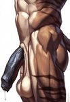 abs anatomically_correct anthro athletic athletic_anthro athletic_male balls big_penis black_penis bodily_fluids brown_body brown_fur close-up flaccid foreskin fur genital_fluids genitals humanoid_genitalia humanoid_penis leaking_precum male male_focus multicolored_body multicolored_fur muscular muscular_male navel nude penis precum saggy_balls simple_background solo striped_body striped_fur stripes tuft vein veiny_penis avaru avaru_(character) deity demon felid feline humanoid mammal 2024 hi_res tagme