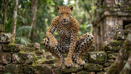 anthro breasts crouching female genitals jungle looking_at_viewer nipples outside photorealism pussy ruins solo sound_effects spread_legs spreading tribalcat felid jaguar leopard mammal pantherine animated short_playtime webm