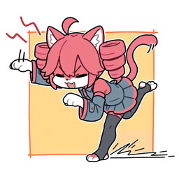 ahoge anthro armwear bottomwear clothing detached_sleeves eyes_closed female fur hair legwear open_mouth pleated_skirt raised_leg red_body red_fur red_hair shirt simple_background skirt solo stirrup_legwear tail thigh_highs topwear brittle kasane_teto domestic_cat felid feline felis mammal