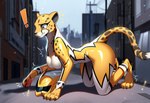 after_transformation black_spots breasts busty_feral clothing female feral fur looking_at_self power_rangers semi-anthro skintight_clothing solo species_transformation spots spotted_body spotted_fur transformation white_body yellow_body yellow_fur contextualcritters yellow_ranger cheetah felid feline mammal