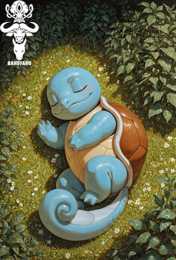 ambiguous_gender baby blush flower light meadow plant shadow shrub sleeping solo sunlight young bahufaru nintendo pokemon generation_1_pokemon pokemon_(species) squirtle hi_res watermark
