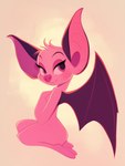 anthro bat_wings bedroom_eyes big_ears blush covering covering_self eyebrows eyelashes eyeshadow fangs feet female half-closed_eyes head_tuft light makeup membrane_(anatomy) membranous_wings narrowed_eyes nude pink_body pink_eyes pink_nose pinup pose seductive semi-anthro simple_background smile solo tuft wings sappy_(director) chiropteran mammal absurd_res full-length_portrait hi_res lighting portrait shaded